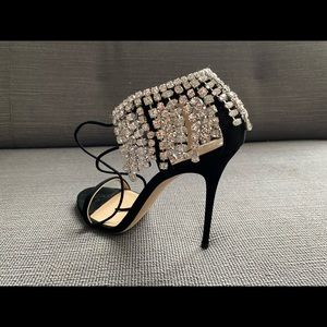 Giuseppe Zanotti crystal cascade black suede sandals heels 39 9
